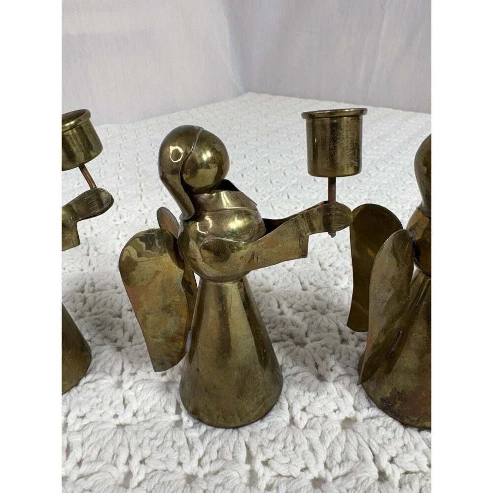 Vintage MCM Copper Brass Angel Candle Holders 4.5